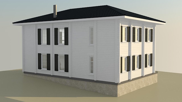3D一个木房子的外部的形象化