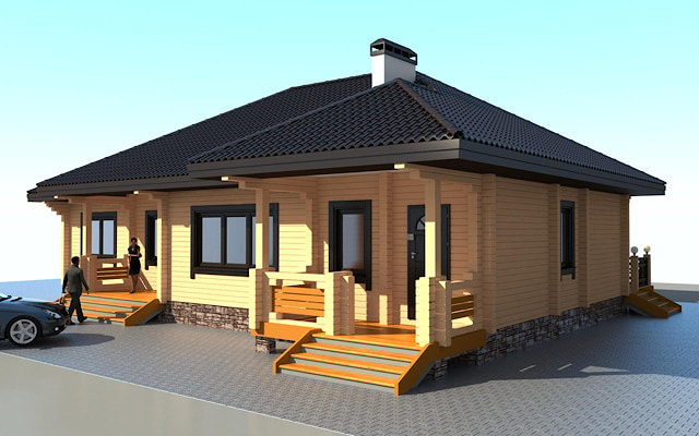3D木房子的外部设计的形象化