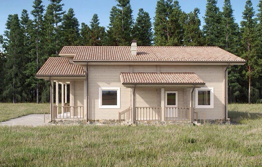 房子与彩色玻璃釉面层压木材（干原木，干木材）交钥匙安装由自己的团队项目“Borisovsky 2”