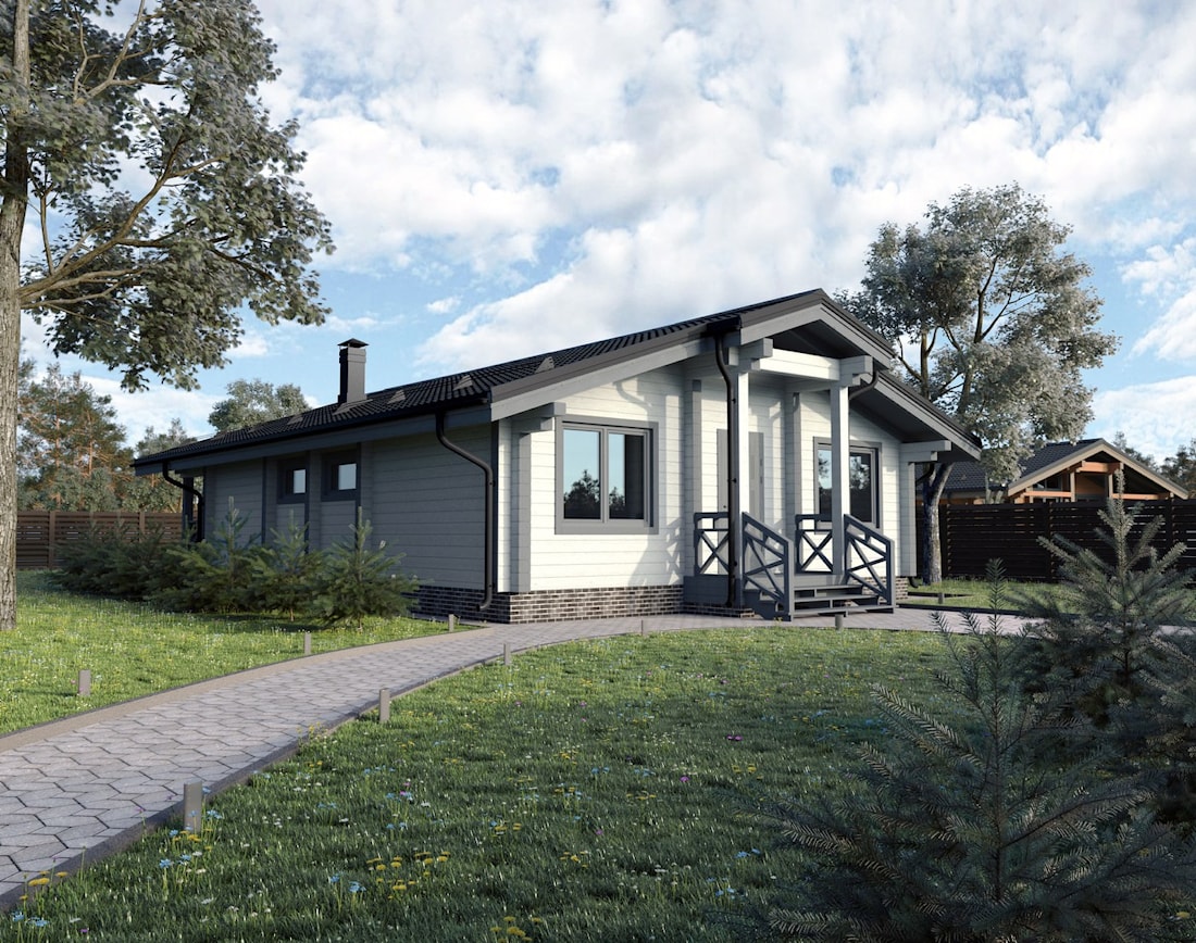 Proyecto típico de una casa de madera laminada chapada con terraza "Euro House-2" 120 m2