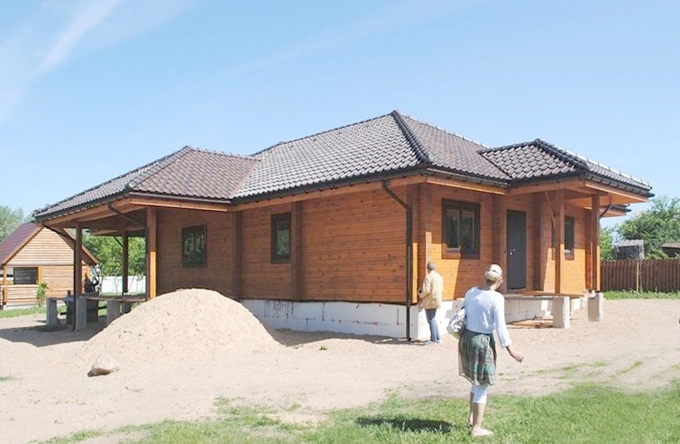 Casa de madera de un piso de un bar, proyecto "Warm" 179 m²