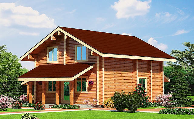 粘合层压木材的木屋与车库为“Vyatskiy房子”项目