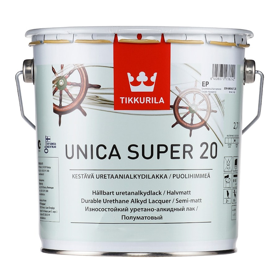 Unica超级清漆半哑光减缓Tikkuril木材泛黄 - 价格9,0l。 324.90白俄罗斯卢布  