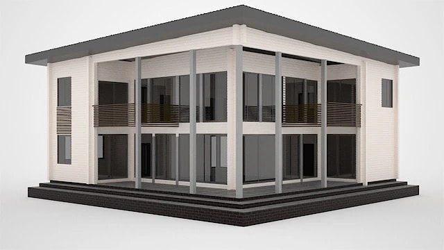 منزل حديث مع سطح مستو من الخشب بمساحة 436 متر مربع  