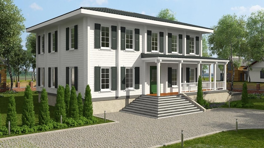 美式木制双层房屋采用异形胶合层压木材 - 总面积434平方米  