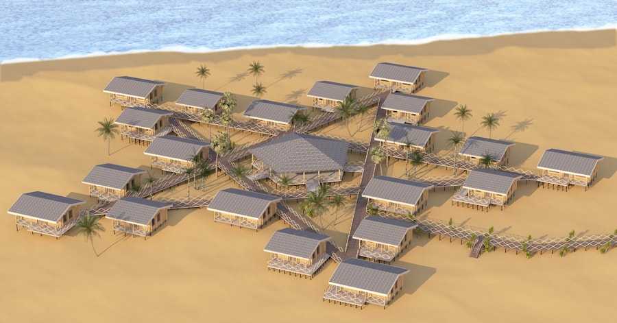 该项目是一个50平方米的潮汐海上高跷木屋。 m。项目“马尔代夫” - 酒店，酒店的建设  