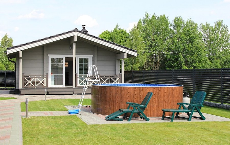 Casa de baños de madera laminada de chapa con terraza "Poseidon" 47 m²  